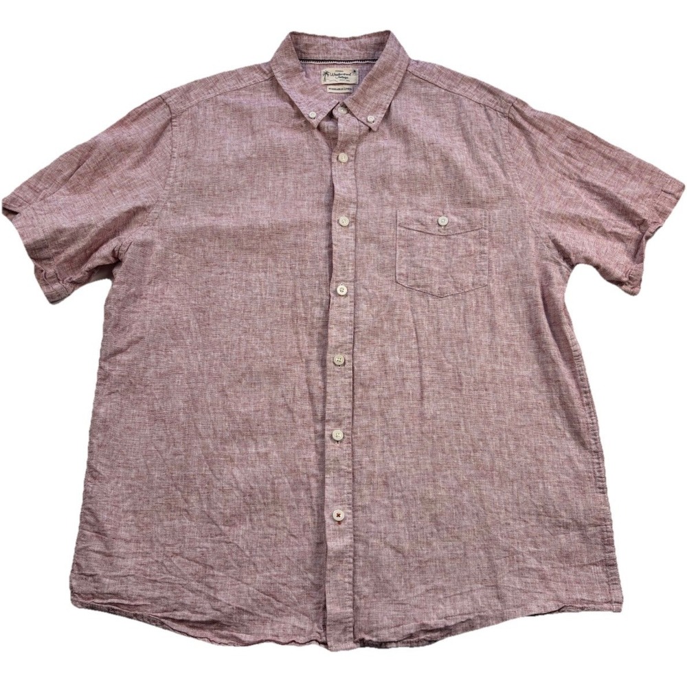 Waterproof Vintage Men's XL Heathered Red Short Sleeve Button Up Washable Linen